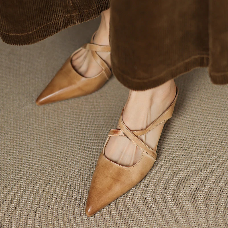Ellena™| Pointy leather mules