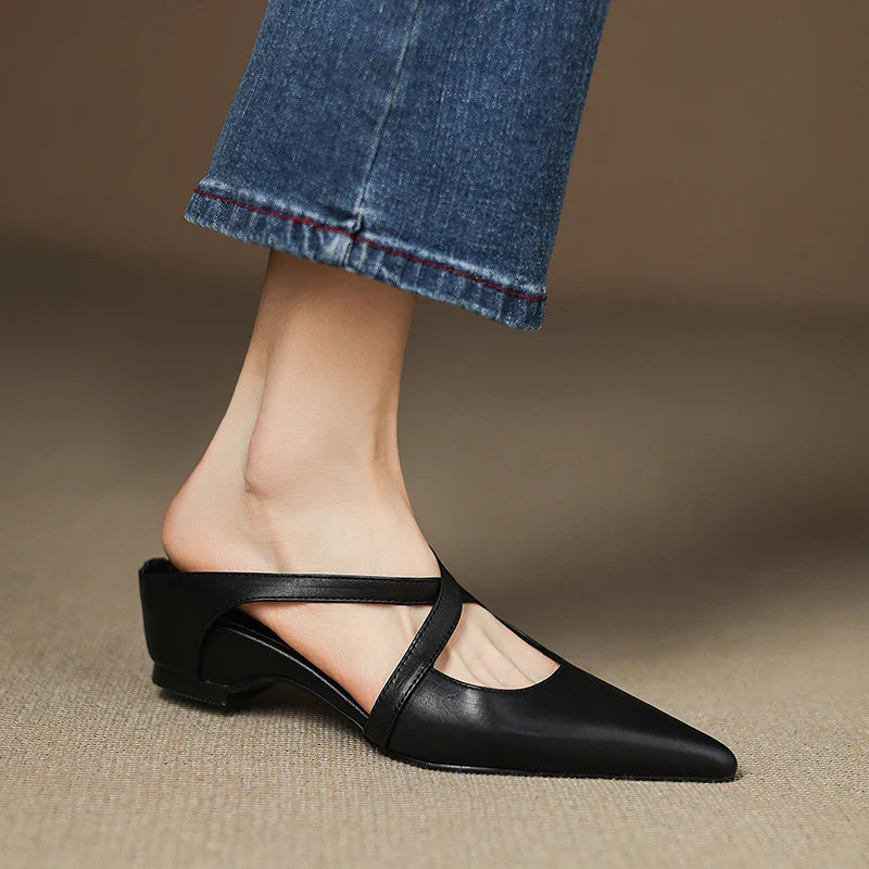 Ellena™| Pointy leather mules