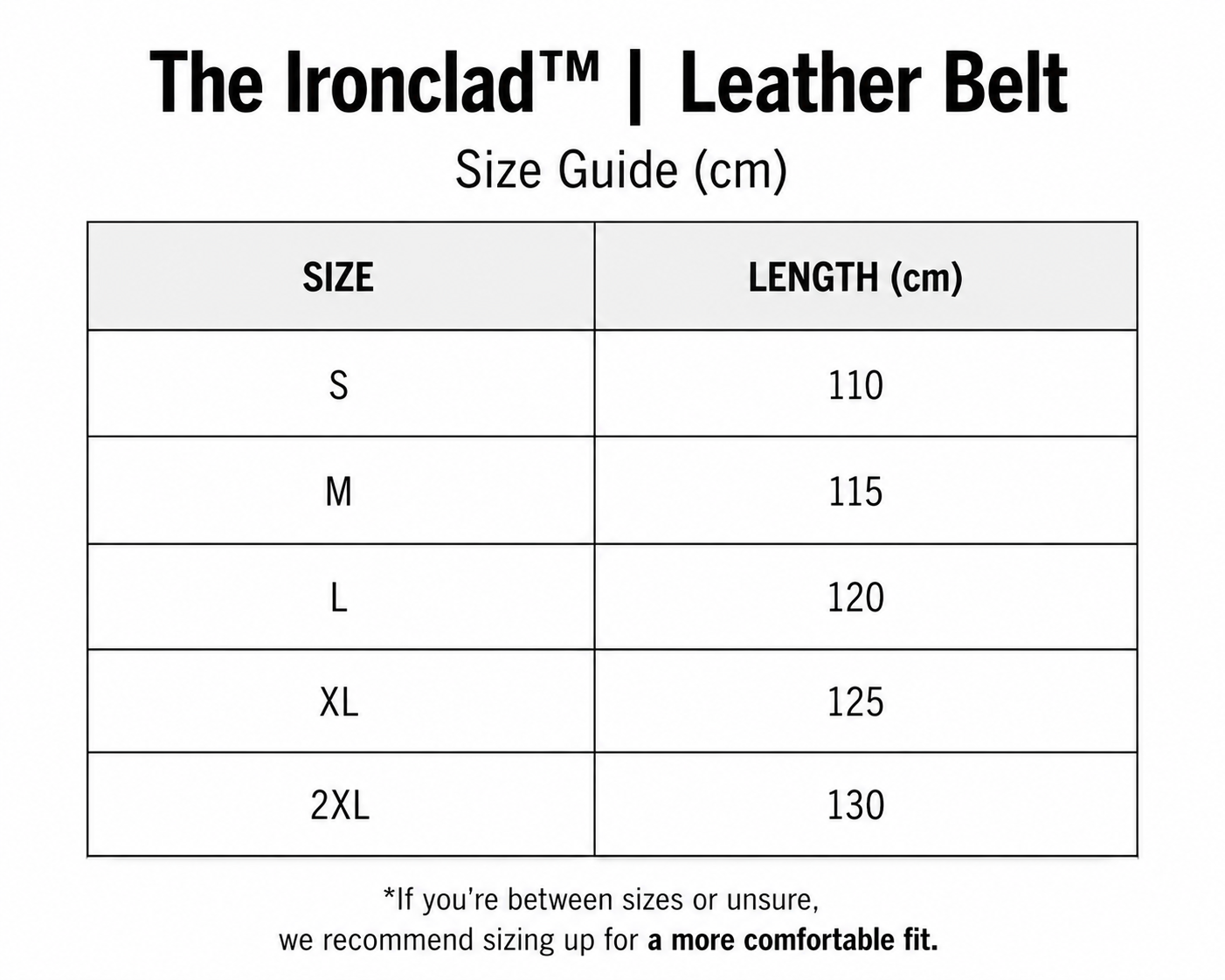 The Ironclad™ | Leather Belt size guide