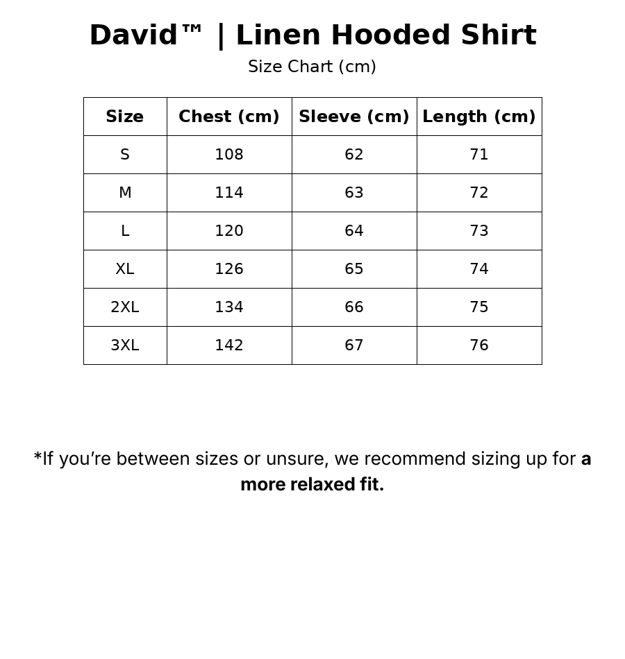 David™| Linen Hooded Shirt size guide