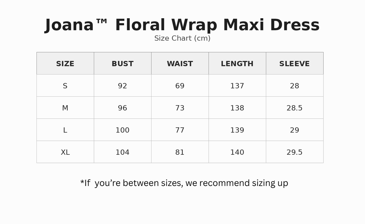 Joana™ | Floral Wrap Maxi Dress size guide
