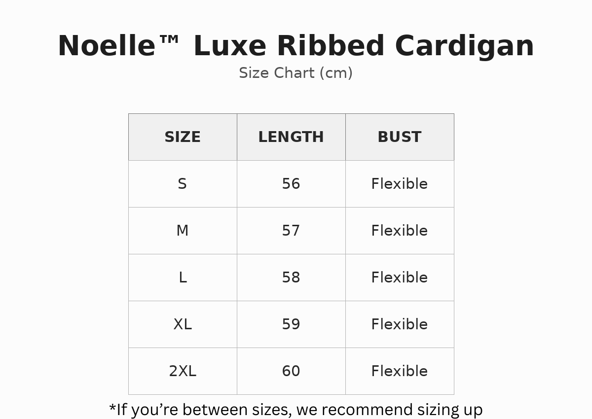 Noelle™ | Luxe Ribbed Cardigan size guide