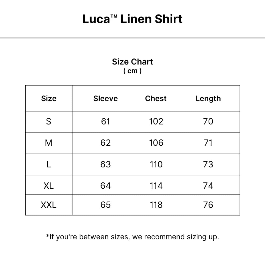 Luca™ | Everyday Linen Shirt size guide