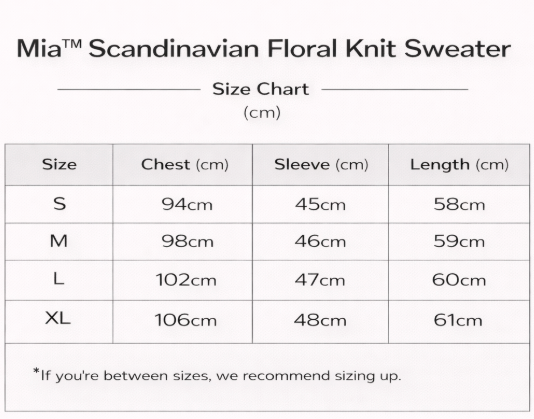 Mia | Scandinavian Floral Knit Sweater size guide