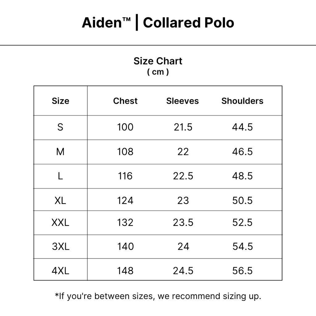 Aiden™ | Collared Polo Shirt size guide
