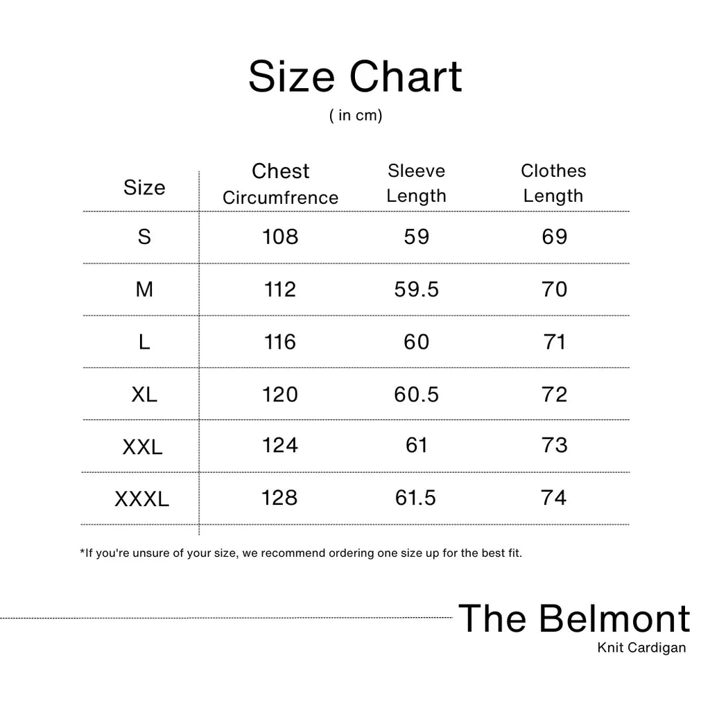 The Belmont™ | Knit Cardigan size guide