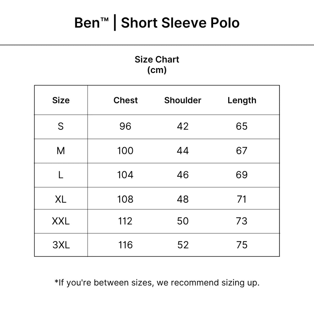 Ben™ | Short Sleeve Polo size guide
