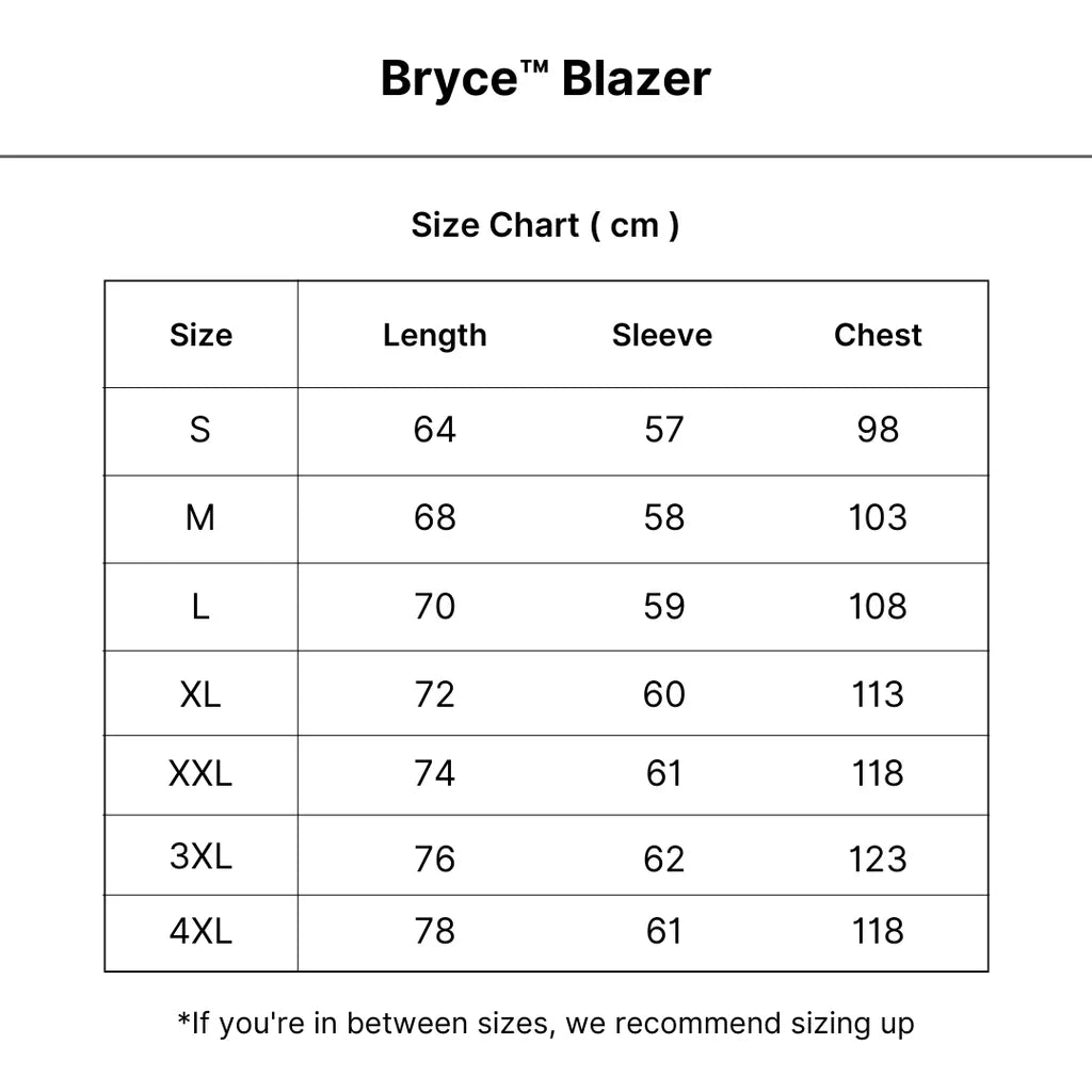Bryce™ | Refined Men's Style Blazer size guide