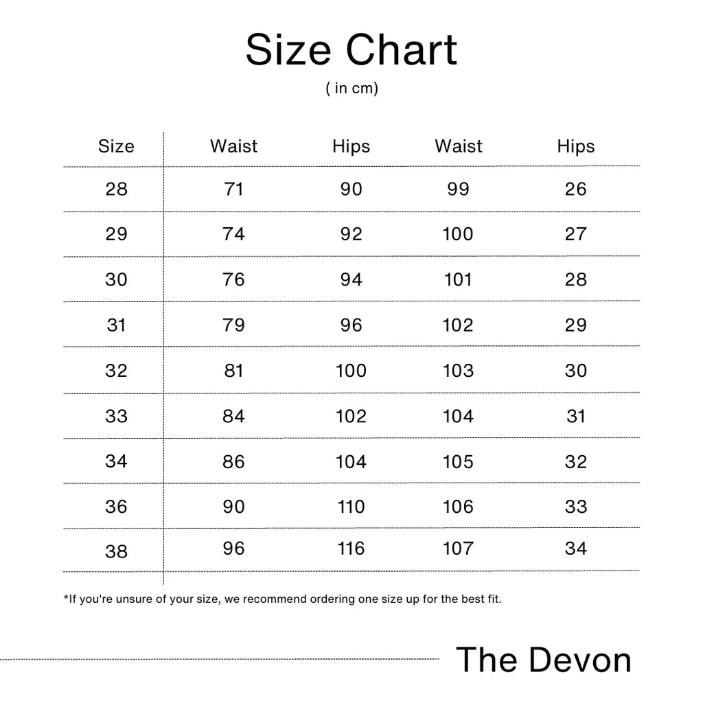 The Devon™ | Tapered Jeans size guide