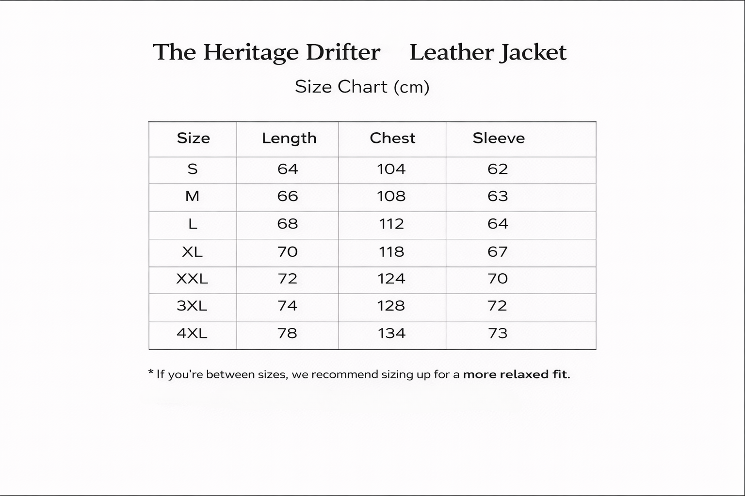The Heritage Drifter™| Leather Jacket size guide