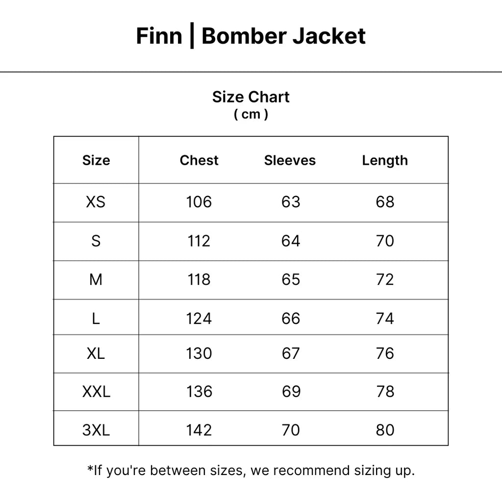 Finn™ | Bomber Jacket size guide
