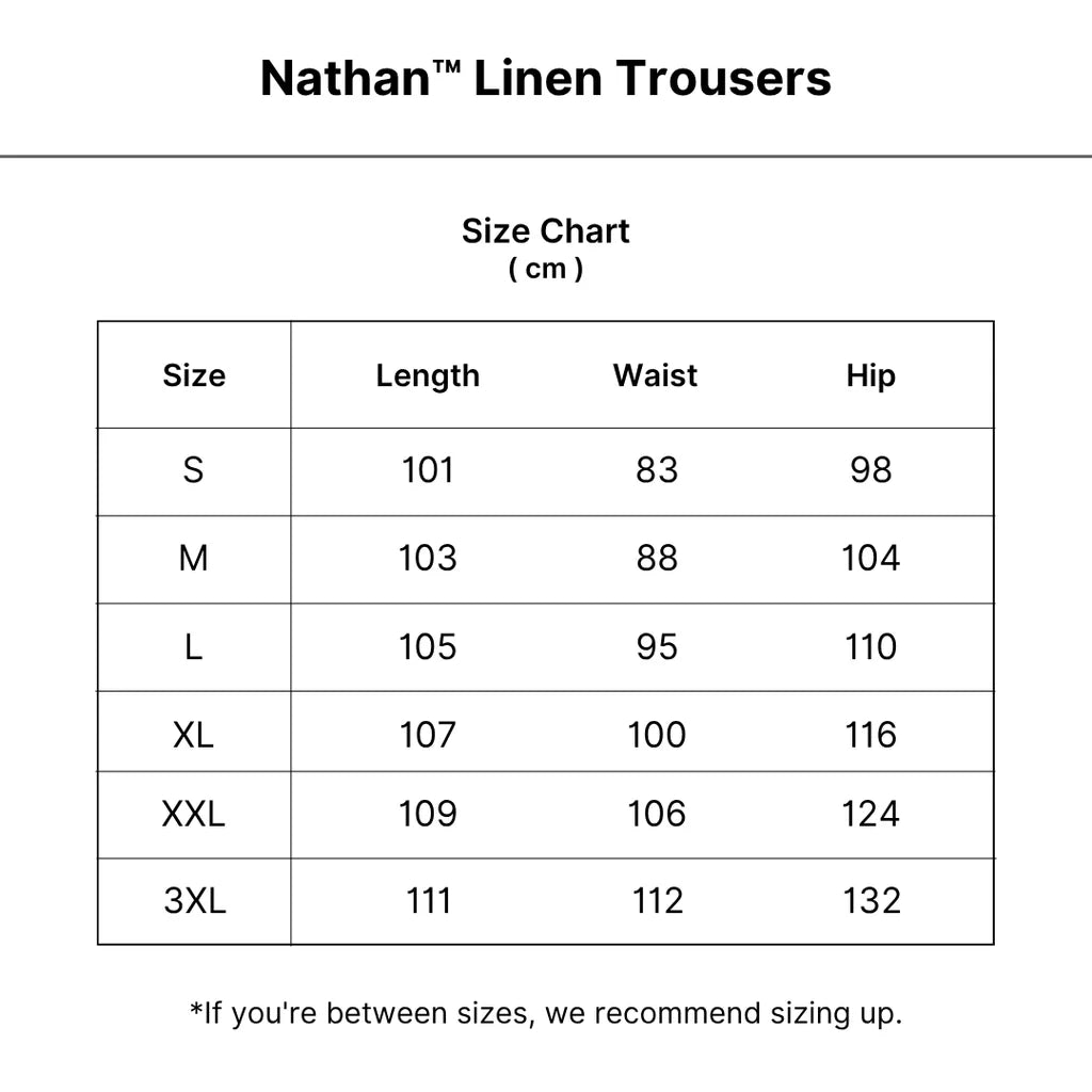 Nathan™ | Lightweight Linen Trousers size guide