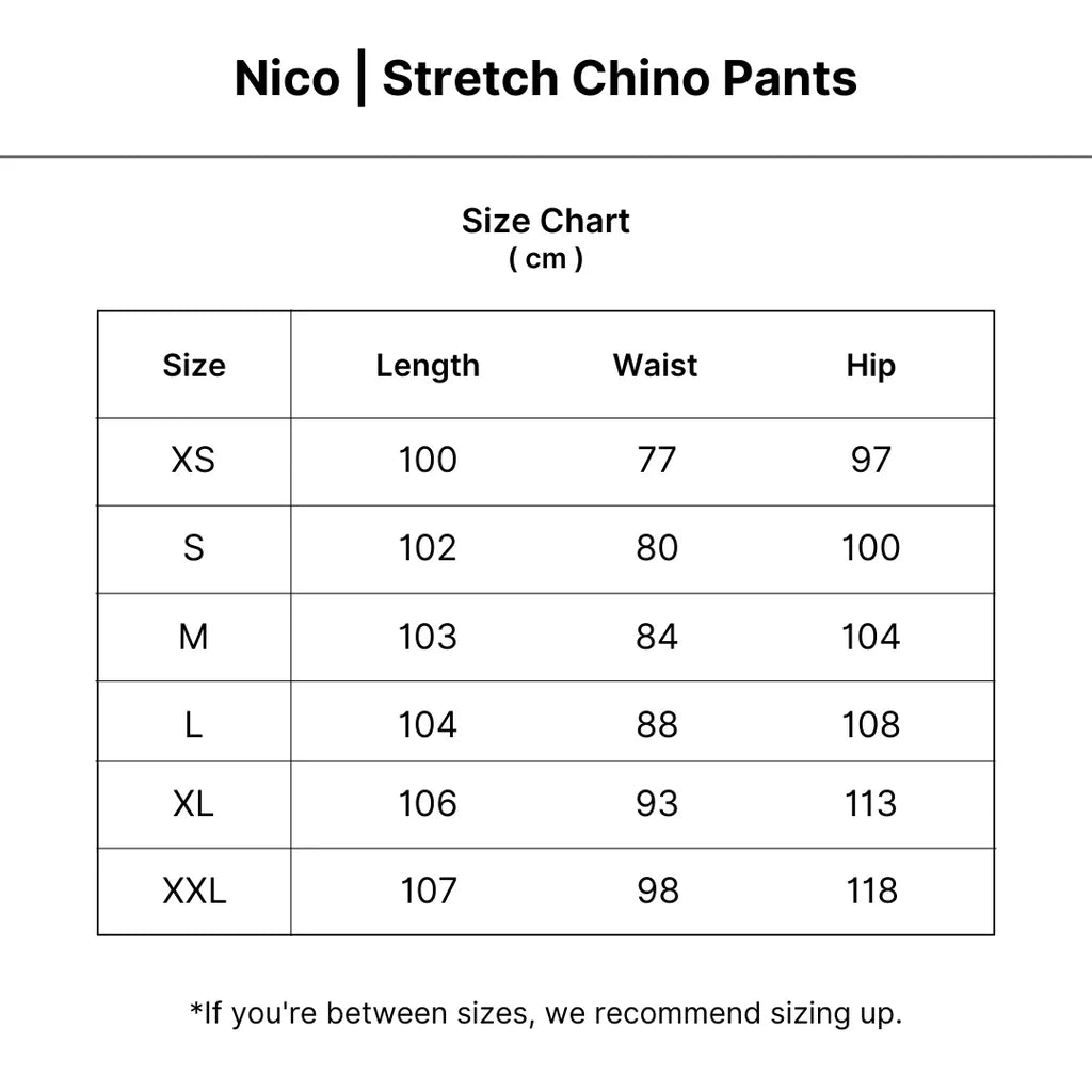 Nico™ | Stretch Chino Pants size guide