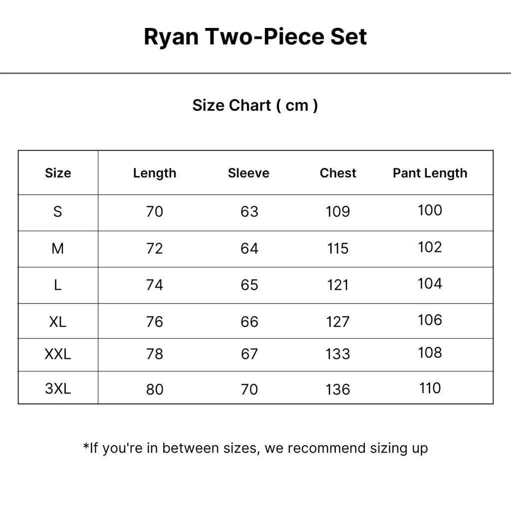 Ryan™ | Lightweight Two-Piece Set size guide