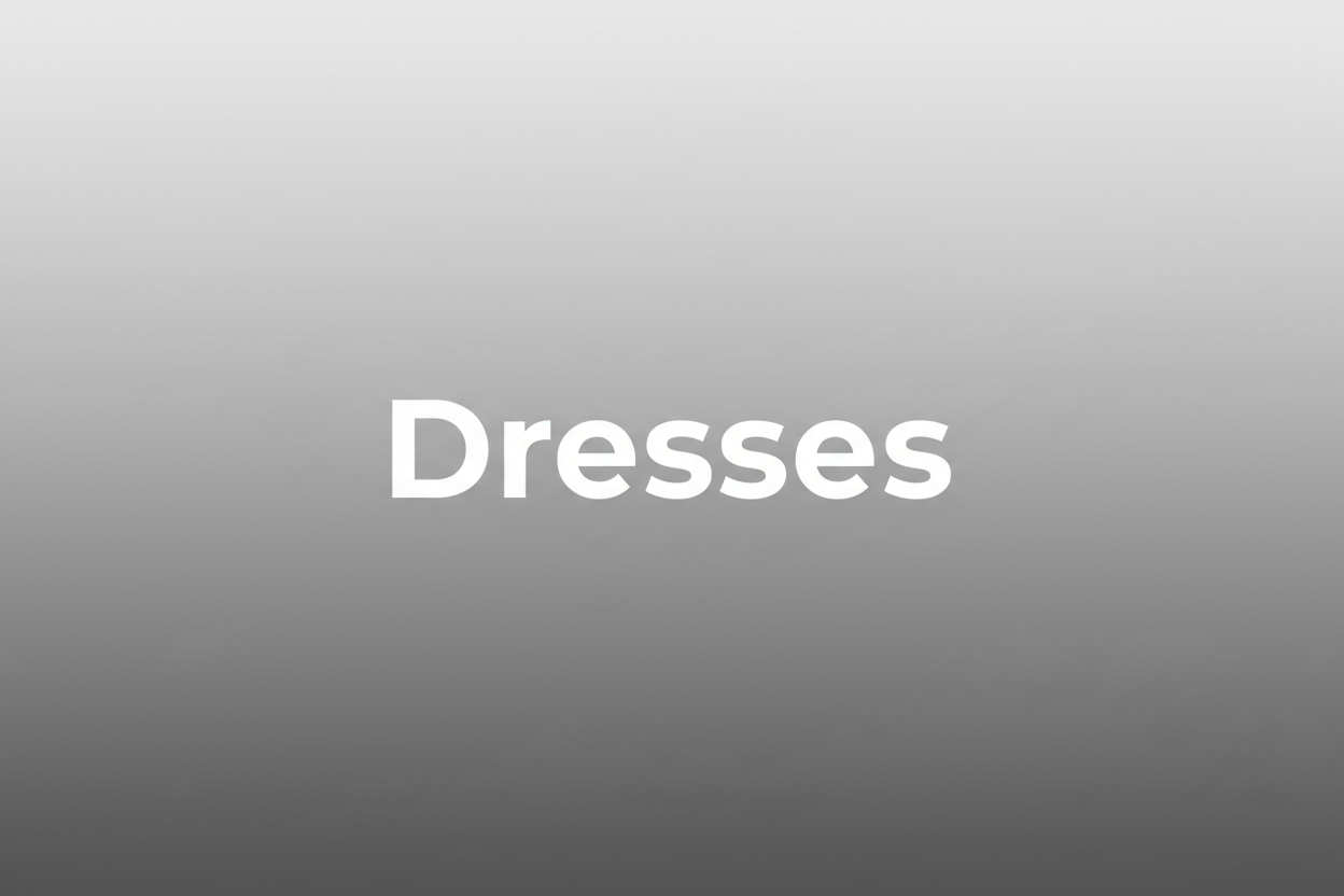 Silver gradient background with " Dresses " in the middle , inter font , white text color