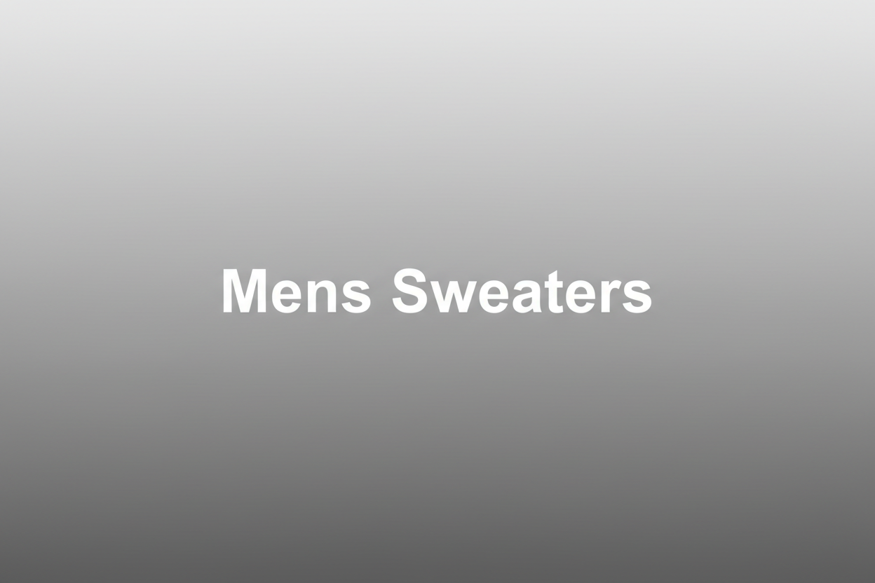 Silver gradient background with " Mens Sweaters " in the middle , inter font , white text color