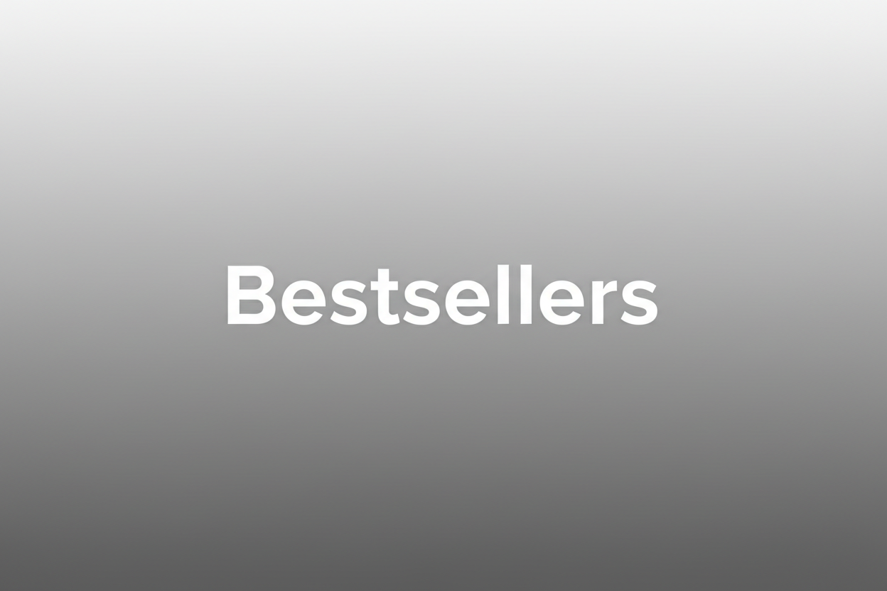 silver gradient backgrounnd with ' Bestsellers' in the middle , inter font, white text