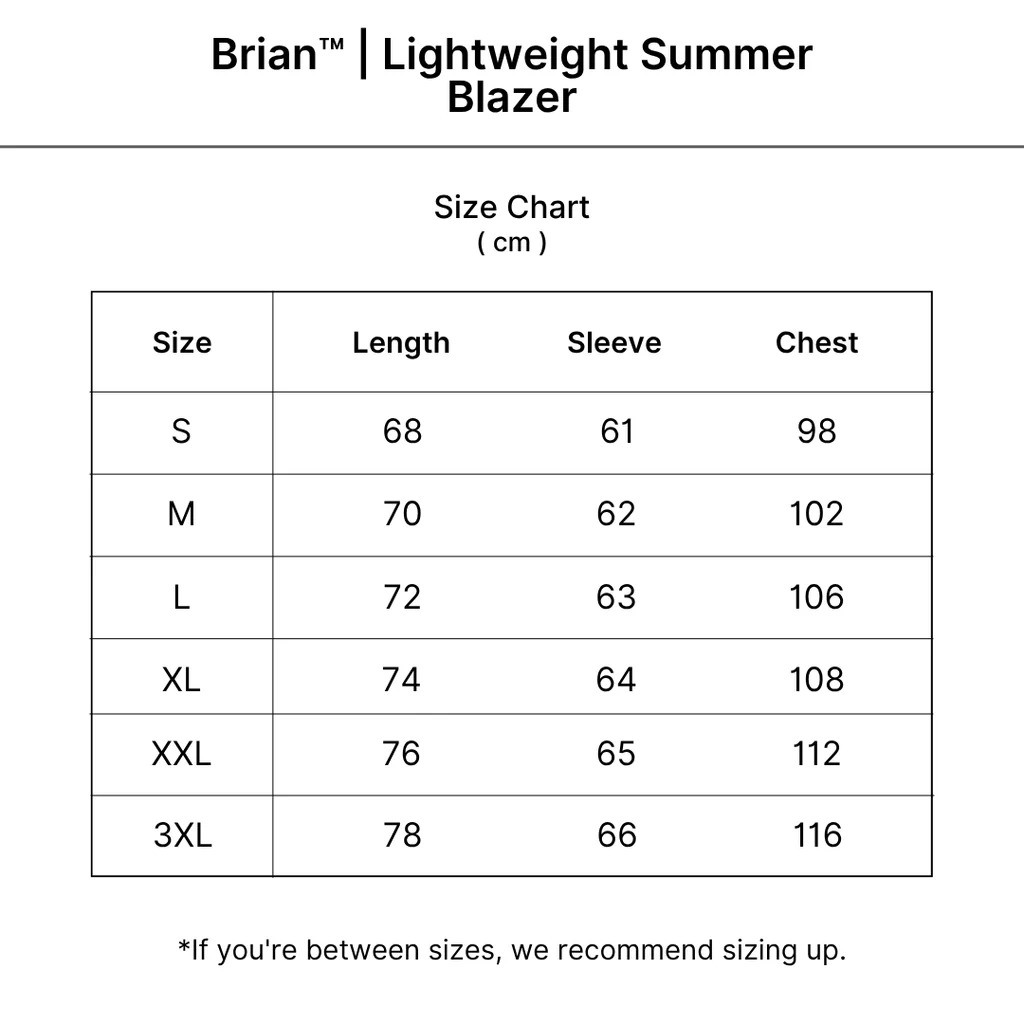 Brian™ | Lightweight Blazer size guide