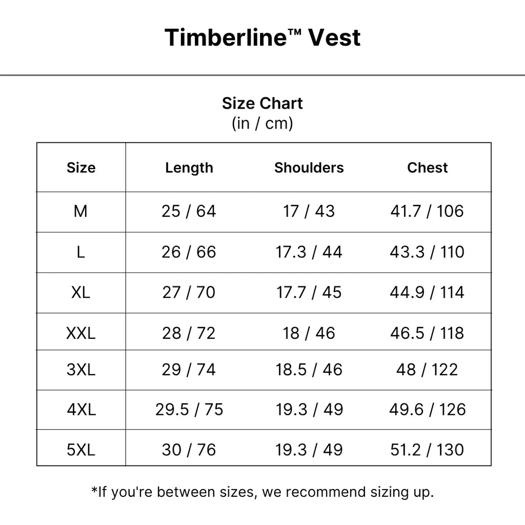 Timberline™ | Lightweight Utility Vest size guide